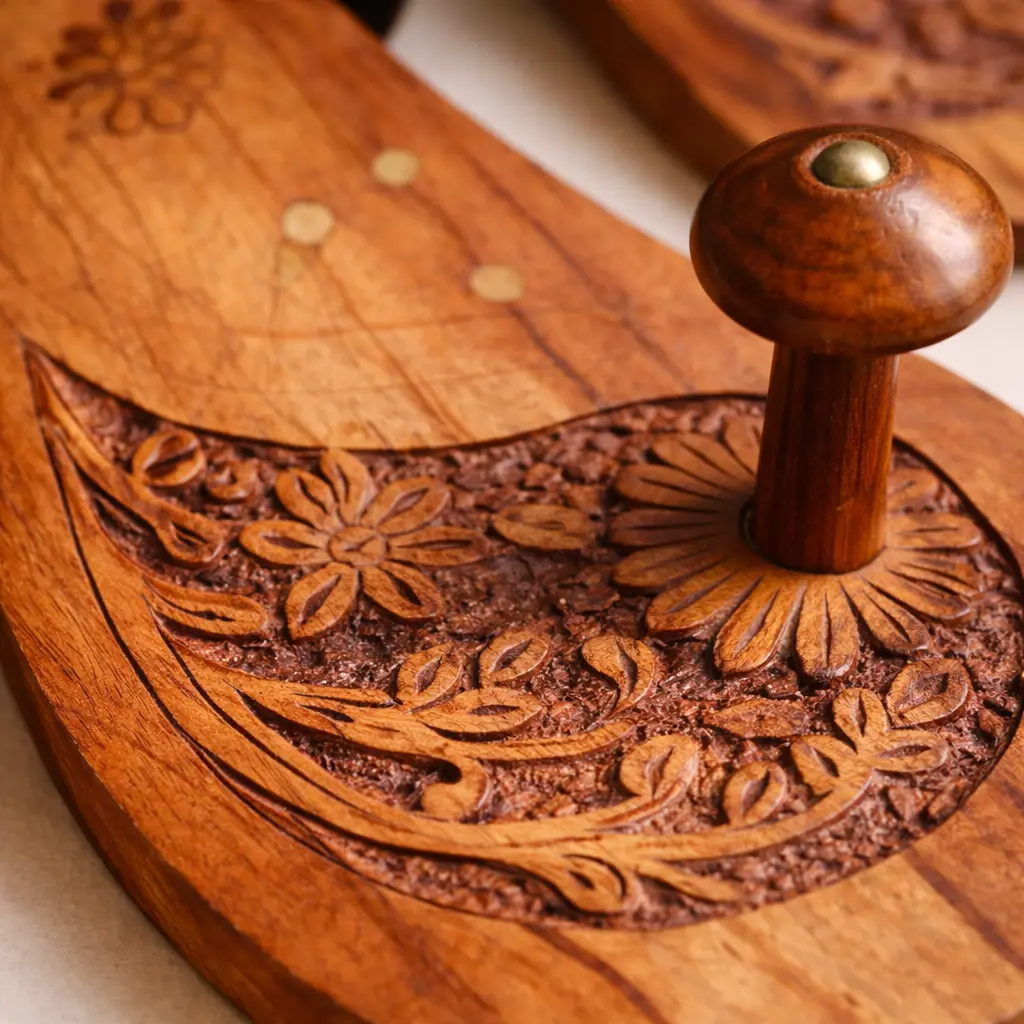 Wooden Khadau Slippers Close Up