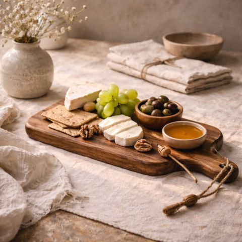 Handcrafted Wooden Product Styled with Linen and Clay