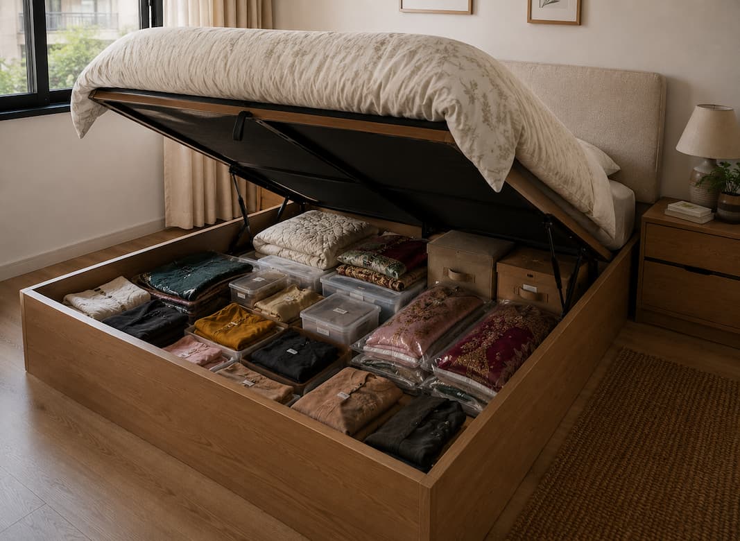 Store festive wear in a hydraulic storage bed - Design a Small Bedroom for a Girl