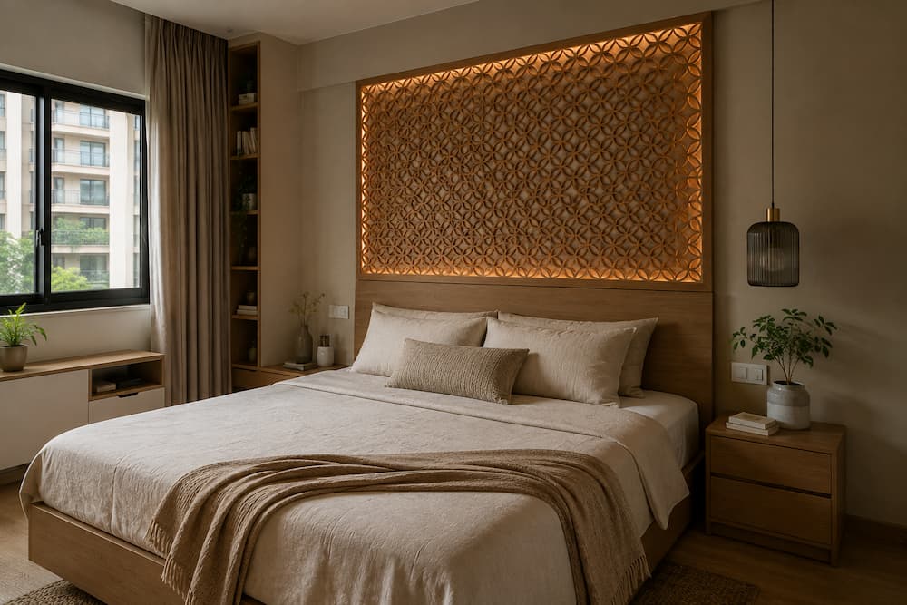 Use a jali panel instead of wall art - Design a Small Bedroom for a Girl