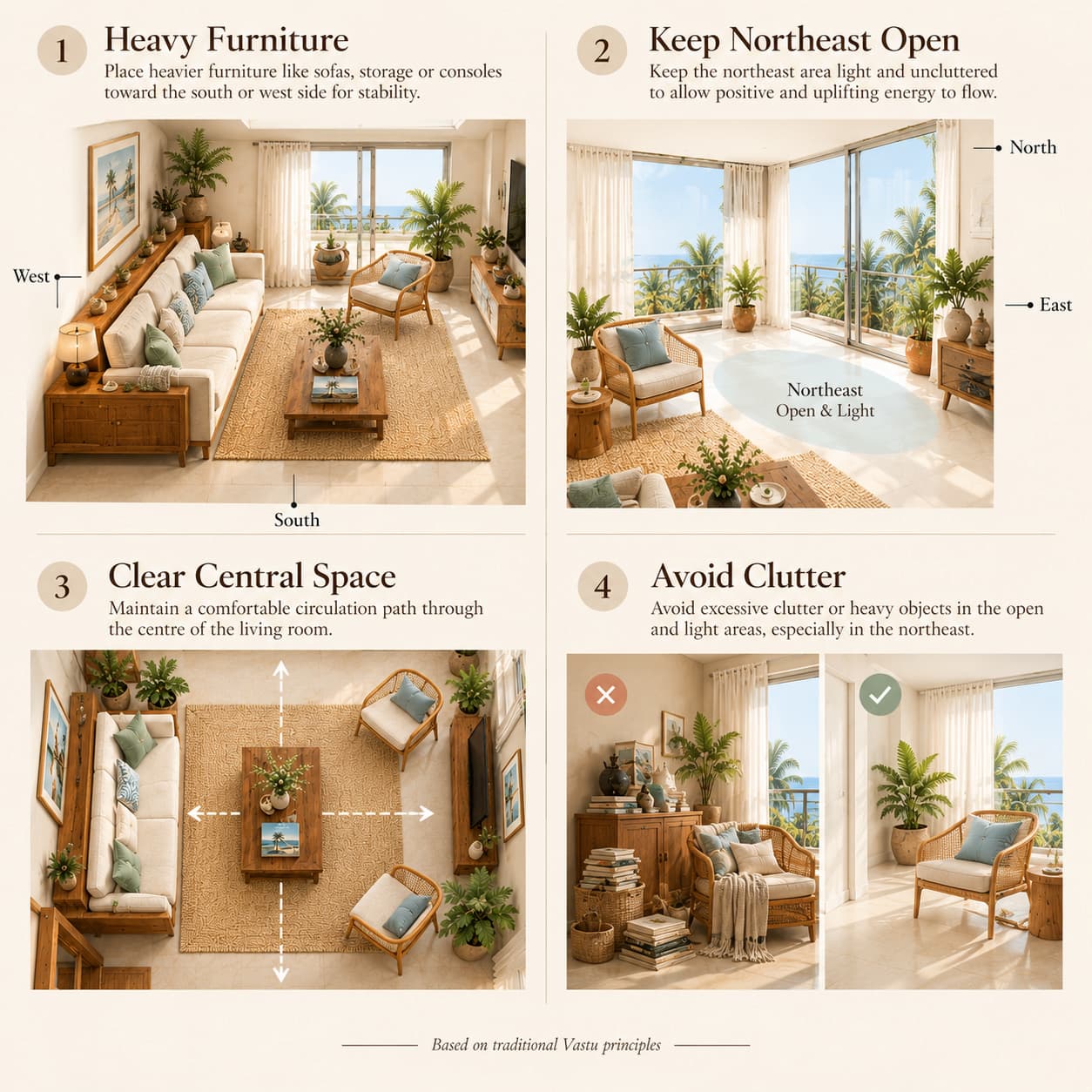 Vastu dos and don'ts for furniture, openness and clutter in a living room