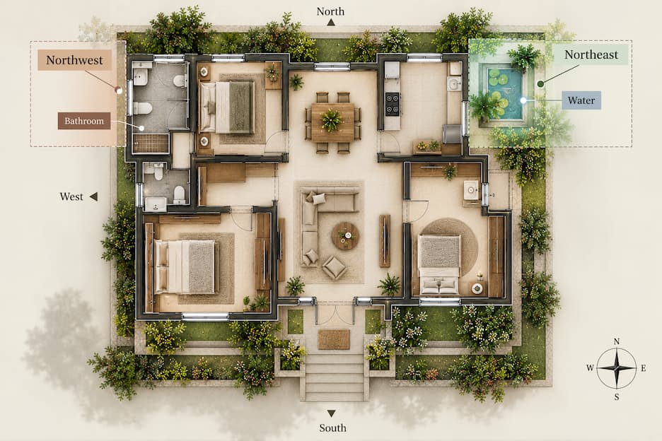 Vastu Bathroom Toilet and Water Element Placement Guide