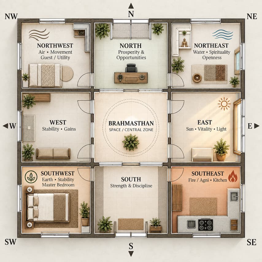 Vastu Directions and Five Elements Home Map