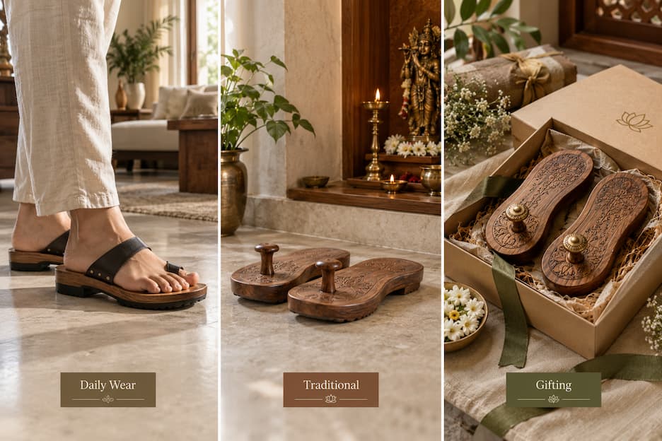 Wooden Khadau for Daily Wear, Traditional Use and Gifting