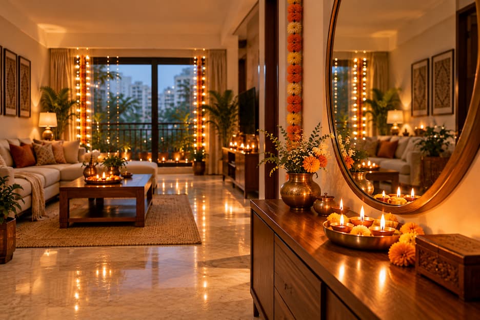 Use Mirrors to Reflect Festive Lighting
