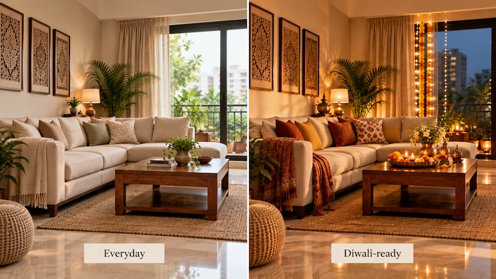 Everyday to Diwali-Ready Living Room