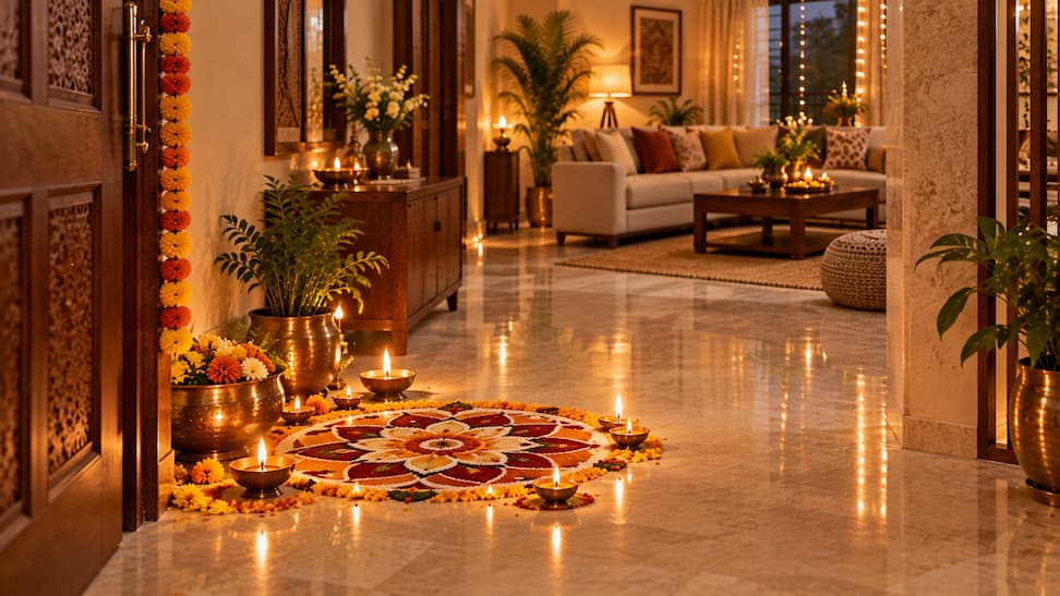 Create a Simple Rangoli Near the Living Room Entrance