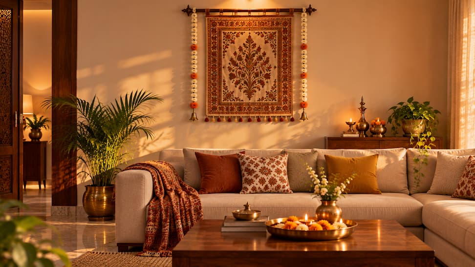Warm Diwali-Inspired Boho Living Room