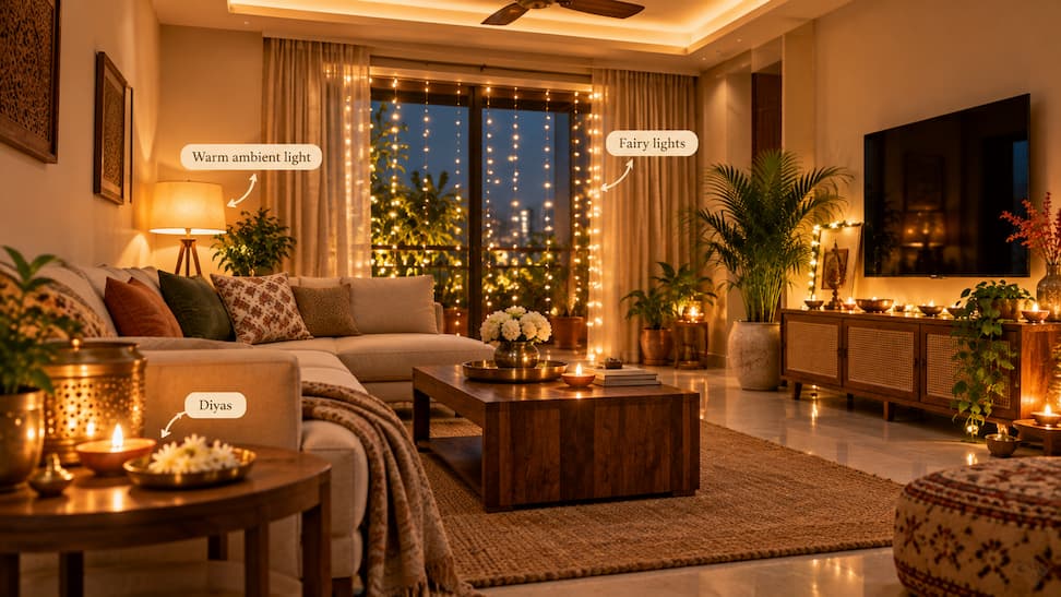 Warm Diwali Living Room Glow